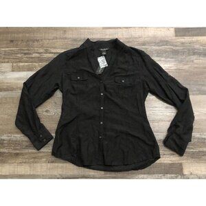Whitehouse Black Market Size 2 Black Long Sleeve Button Up Shirt Lightweight New